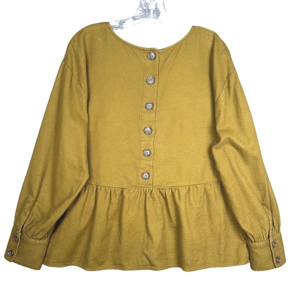 Madewell Flannel Peplum Button Back Top Brown Green Long Sleeve Cotton XL - Picture 4 of 10